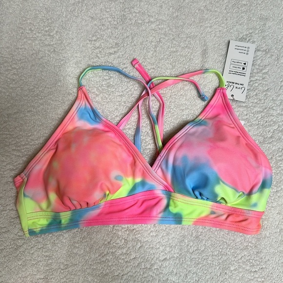NWT! Pink yellow and‎ blue Tie-Dye Triangle Top & Cheeky Hipster Bikini Set - Picture 3 of 8